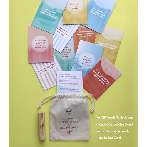 Dear Me Motivation Gift Set ? Affirmation Cards, Handmade Ceramic Mug & Bath Salt ? Mindfulness Gift ? Self-Care Set for Women ? Focus & Productivity Kit for Mental Clarity & Emotional Wellness