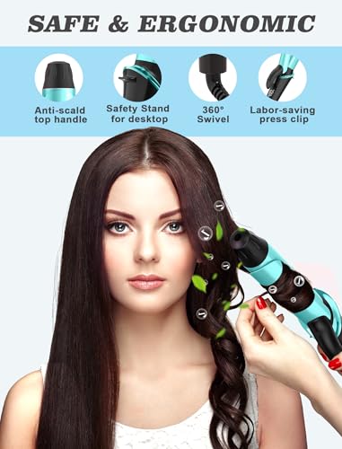 Casavok 1 Inch Blue Mini Travel Curling Iron - Dual Voltage with European Plug Adapter