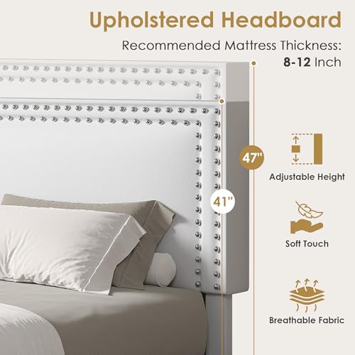 VECELO Twin Size Upholstered Storage Bed Frame with Adjustable Headboard - White