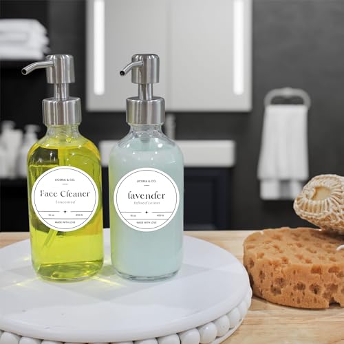 Clear Glass Lotion Pump Dispenser 8oz - 4 Pack | BPA-Free Pump Topper, Suitable for Soap & Lotion