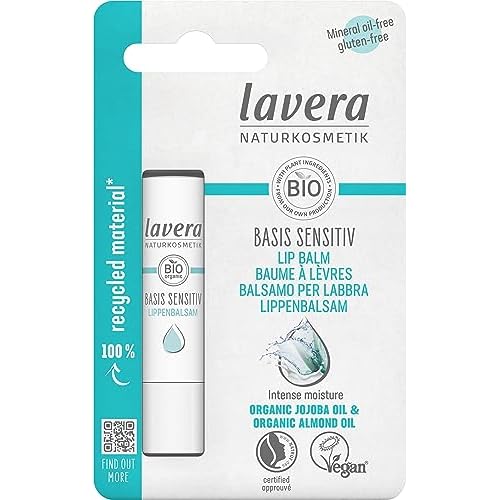 lavera basis sensitiv Lip Balm - for sensitive lips - moisturises & soothes - with organic jojoba oil & organic almond oil - vegan