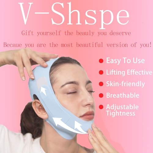 V Line Lifting Mask Chin Strap for Sleeping, Face Lifting Strap, Chin Strap, V Line Mask, Jawline Shaper, Jaw Strap, Double Chin Reducer,Face Lift Tape & Snoring Solution (Blue-)