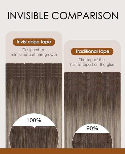 Invisible Tape in Hair Extensions - Real Human Hair, 18 Inch, 50g, #8/60/18 Balayage