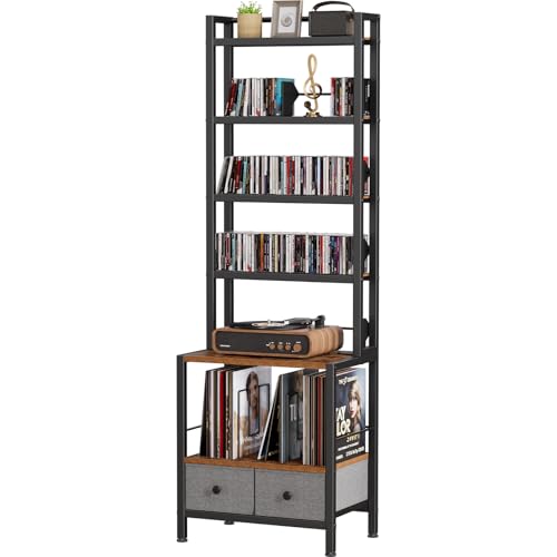6-Tier Media Storage Rack for Vinyl Records, CDs, DVDs & Books