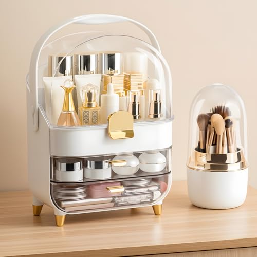 Brothersbox Rose Gold Makeup Organizer with Drawers & Brush Holder