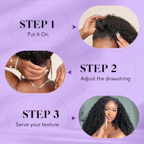Lace Wigs 17/18 Inch Transparent Lace Human Hair Half Wig 3-in-1 Kinky Curly Flip Over with Drawstring