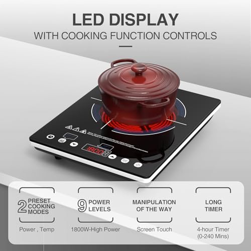 Portable Electric Cooktop 110V Single Burner with LED Touch Control 9 Power Levels