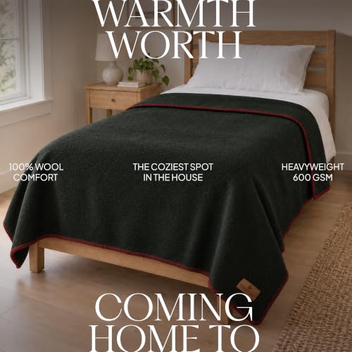 Military Green Wool Blanket Twin Size 62x84 - Extreme Winter Warmth