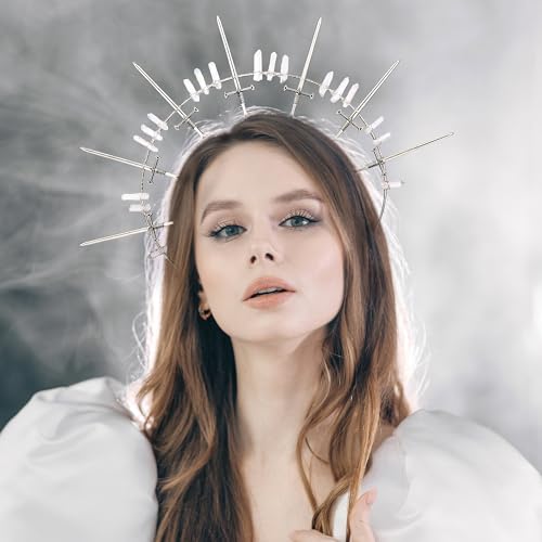 Silver Sword Headband - Gothic Halo Crown for Cosplay & Medieval Costumes
