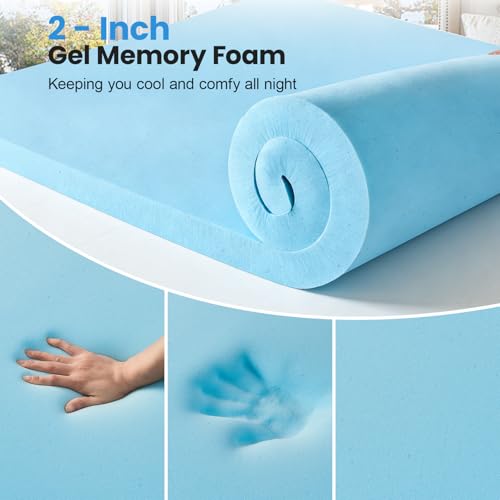 Easthome Full Size Dual Layer Memory Foam Mattress Topper - White, 4 Inch Thick, Gel & Pillow Top