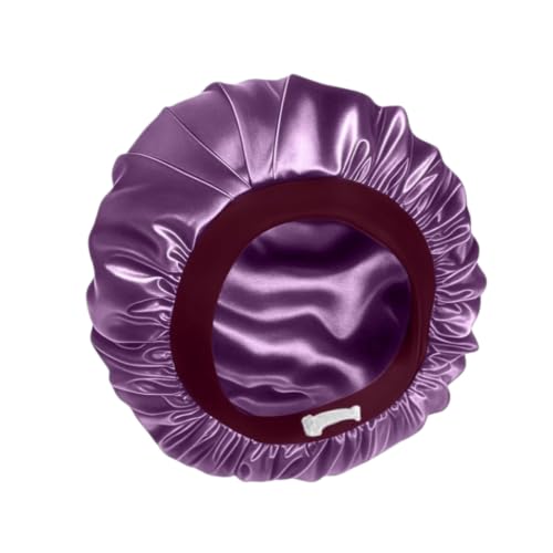 SereLune Purple Double Layer Mulberry Silk Sleep Bonnet for Long Hair, Soft Elastic Band