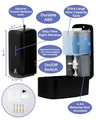 Automatic Touchless Soap Dispenser 2-Pack, 40 oz Capacity Wall Mount for Commercial & Home Use - Black