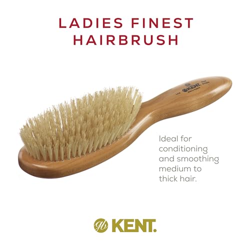 Kent LC4 Finest Detangler Hairbrush with Boar Bristles & Cherrywood Handle - Model LC4