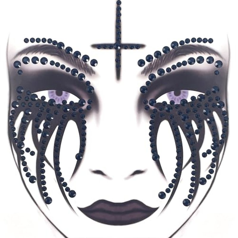 2 Pack Halloween Face Gems Jewels Clown Face Sticker Nun Makeup Tattoo Scary Temporary Rhinestone Face Tattoo for Halloween Festival Rave Party Make Up Accessories