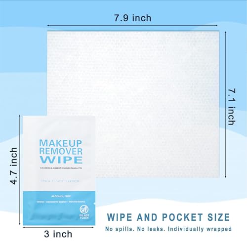 100 Pack Individual Makeup Remover Wipes Bulk,Individually Wrapped Face Cleansing Wipes, Travel Makeup Remover Cloth for Travel Hotel Skin Care Face Cleansing