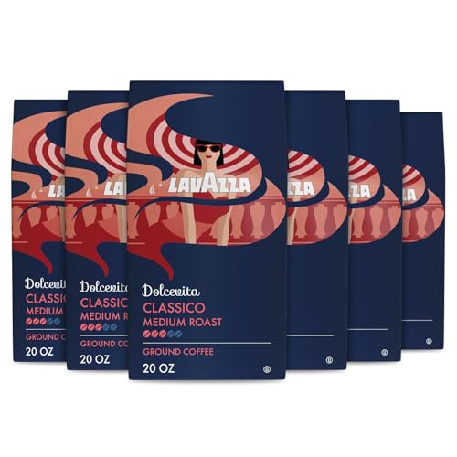 Lavazza Dolcevita Classico Ground Coffee 6 Pack of 20oz - Medium Roast, Rich & Full-bodied, Arabica & Robusta, Ideal for Drip Brewers