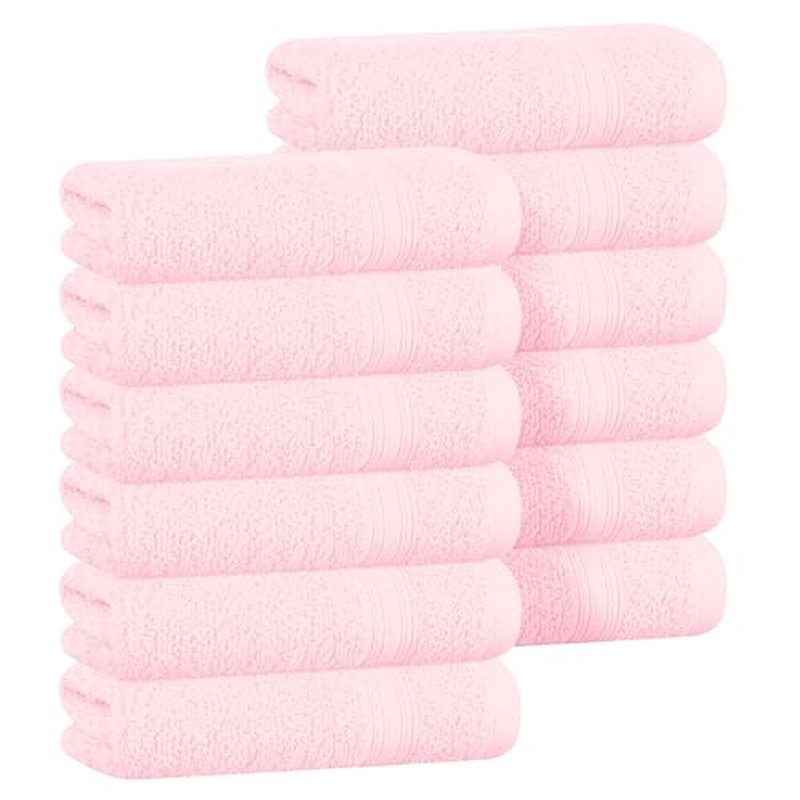 BOUTIQUO Ultra Soft Cotton Washcloths, Contains 12 Piece Face Cloths 12x12 inch, Ideal for Everyday use Face Towels, Compact & Lightweight Multi Purpose Washcloths - Pink
