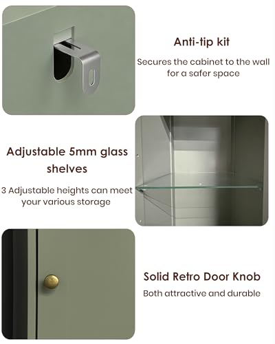 Tall Narrow Bathroom Storage Cabinet with Light - Forest Green, 11.8W x 11.8D x 66.9H