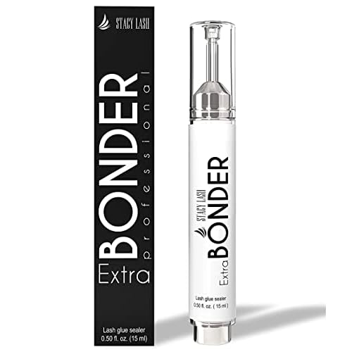 Lightning Speed Eyelash Extension Glue 10ml & Extra Bonder 15ml - Stacy Lash/Black Adhesive 0.3Sec Drying Time/Retention ? 6-8 Weeks/Super Sealer/Reduces Glue Fumes/Professional Supplies