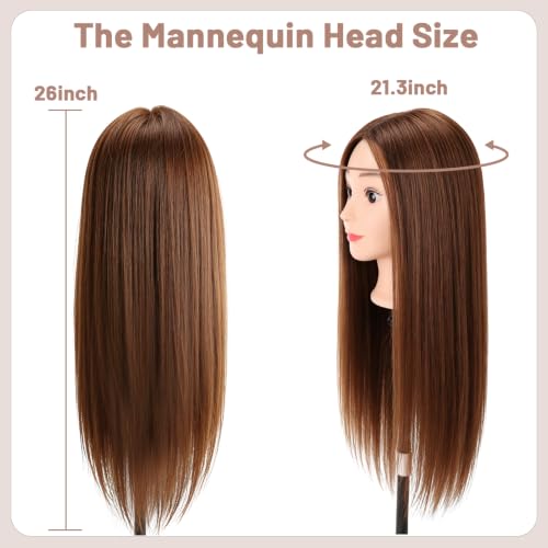 Mannequin Head with Human Hair for Styling Practice - 26 Inch, Heat Resistant, Full Density