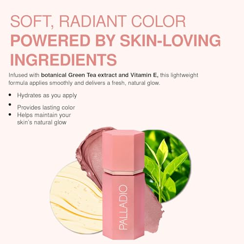 Palladio Liquid Blush for Cheeks & Lips 2-in-1 Makeup Face Blush, Weightless Cream Formula, Smudge Proof Long-Wearing Pigmented Blush, Natural Look Makeup Face Blushes, Shimmer Finish, Dainty