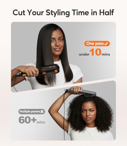 Terviiix 2-Inch Flat Iron Hair Straightener - Orange, Faster Styling for Thick & Coarse Hair