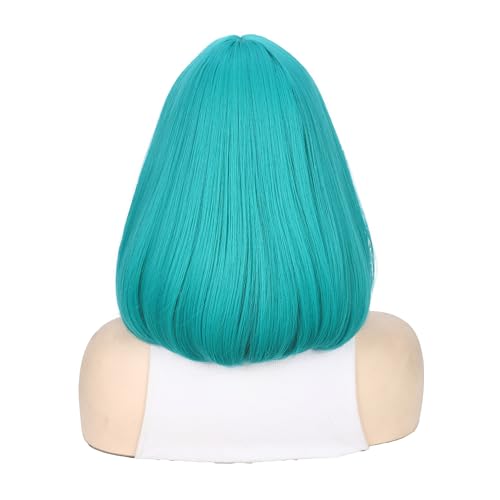 12 Inch Short Bob Wig with Bangs - Teal Blue & Bluish Green Heat-Resistant Synthetic Wig for Cosplay & Party