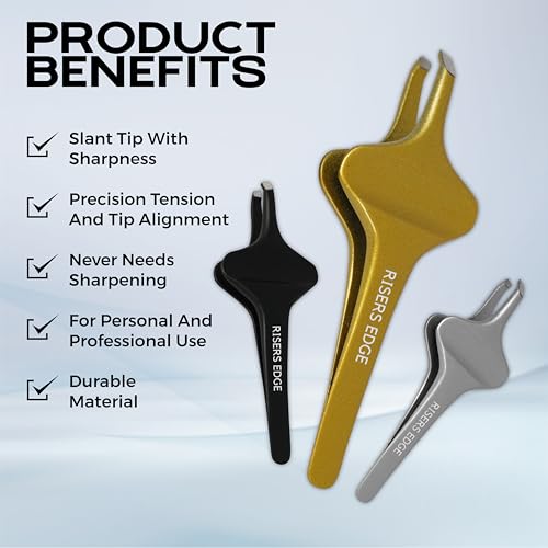 Set of 3 Professional Butterfly Grip Slant Tip Tweezers ? Stainless Steel Precision Eyebrow Tweezers for Facial Hair, Ingrown Hair & Splinter Removal for Women & Men