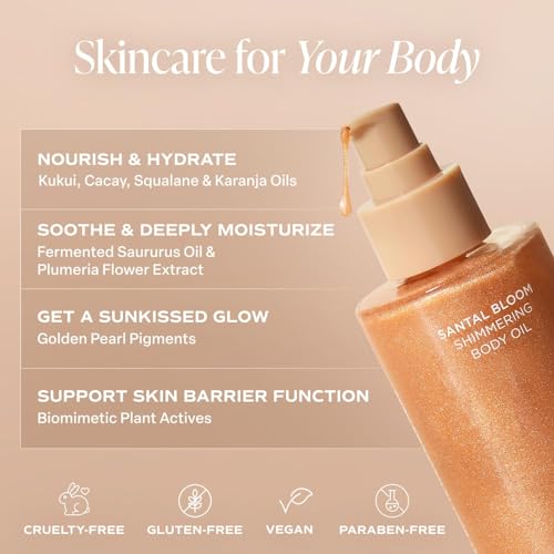 Saltair 2-Pack Body Wash and Shimmering Body Oil Set ? Moisturizing Cleanser and Dry Oil Moisturizer with Light-Reflecting Pearl Pigments. After-Shower Skincare Glow ? Santal Bloom Scent