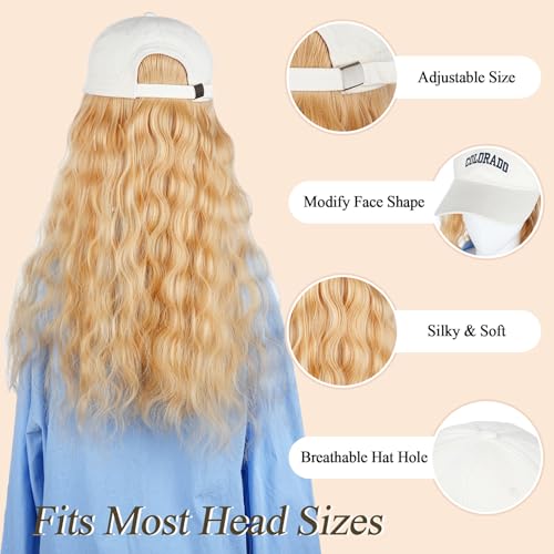 Black Baseball Cap Wig with Long Wavy Synthetic Hair - Brown, Variation of Black Cap, Brown