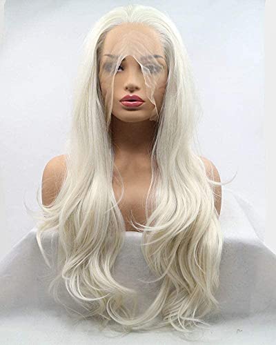 Xiweiya 60# Platinum Blonde Lace Front Wig Long Body Wave Synthetic Hair for Women