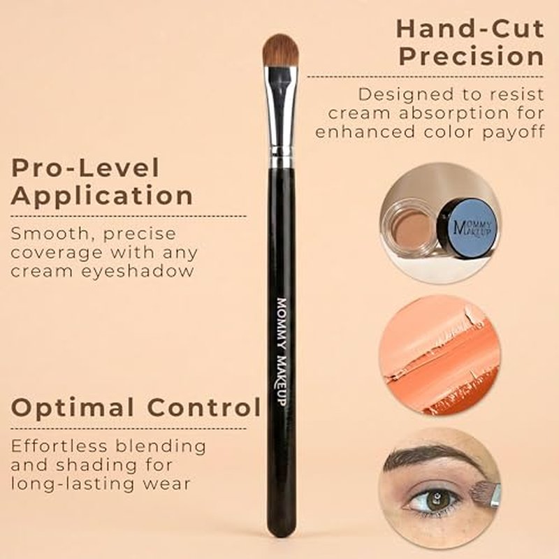 Creme Definer Eyeshadow Brush (1 Pc) Soft & Thick Premium Synthetic Vegan Bristles, Flat Cream Eye Shadow Brush for Makeup Artist-Quality Results, Cruelty-Free by Mommy Makeup