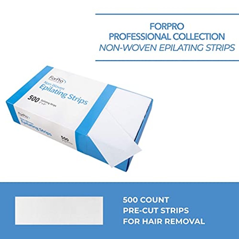 ForPro Professional Collection Non-Woven Epilating Strips, White, Tear-Resistant, Pre-Cut Strips For Hair Removal, 3" W x 9" L, 500-Count