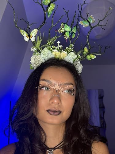 MOSTORY Green Butterfly Tree Headband - Handmade Woodland Floral Crown for Women