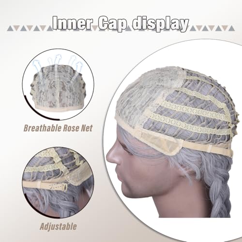 Gray with Brown Long Silvery Grey and Brown Pigtail Wig with Bandana Beard for Men Halloween Costume - Variation of THIS listing