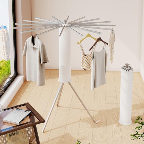 BOQORAD Foldable Tripod Clothes Drying Rack with 16 Aluminum Poles, Indoor & Outdoor Laundry Stand