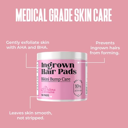Divine Derriere Smoothing Solution Ingrown Hair Pads - Smooth, Relieve, Soften Skin - BHA & AHA Ingrown Hair Serum for Razor Burns and PFB Razor Bumps - Ingrown Hair Treatment for Bikini Area, 50ct