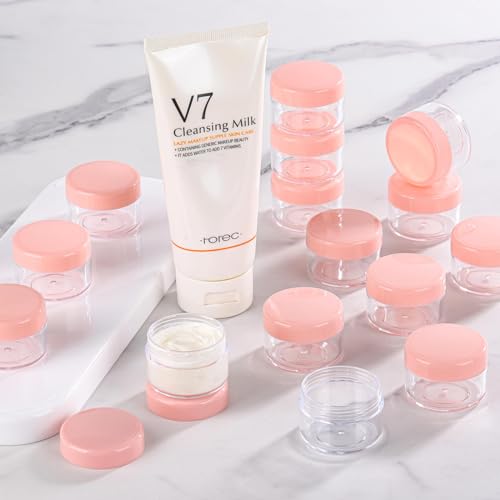 Pink Refillable Cosmetic Sample Jars 15g - 100 Pack with Lids & Mini Spatulas (Variation of Pink / 15g 100 Count)