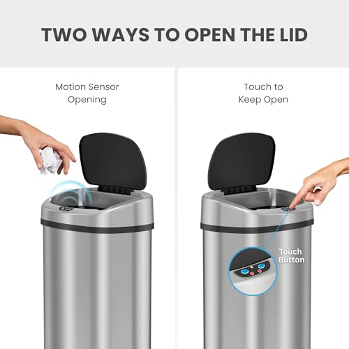 iTouchless 13 Gallon Brushed Silver Sensor Trash Can with Odor Filter