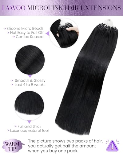 LaaVoo Micro Link Hair Extensions Human Hair 18 Inch Jet Black - Variation A1-Micro #1-Jet Black / 50g