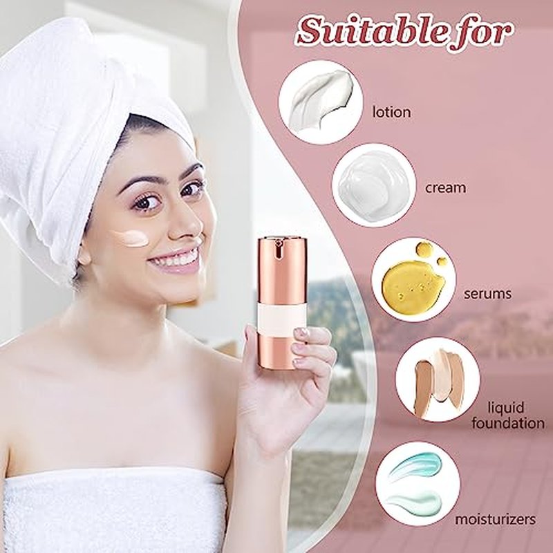 5 Pack Airless Pump Bottles Empty Cosmetic Cream Pump Bottle Travel Vacuum Bottle Refillable Cosmetic Containers Makeup Pump Dispenser for Lotion Cream Serum and More (15ml)