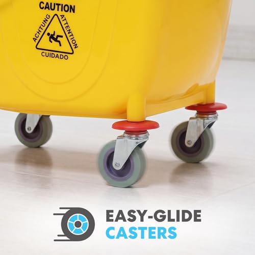 Commercial 26 Quart Mop Bucket with Side Press Wringer - Heavy-Duty, Yellow