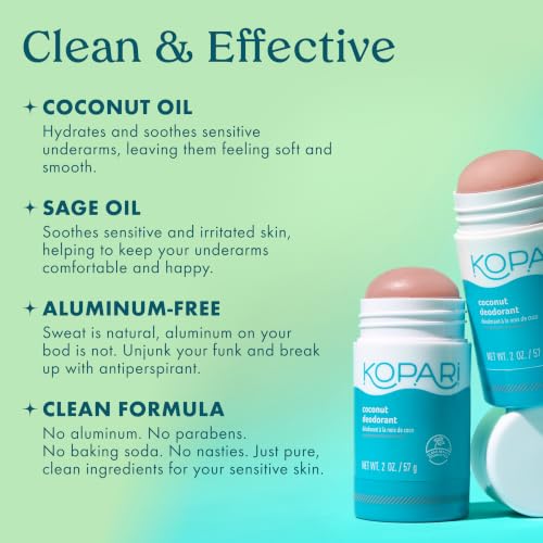 Kopari Aluminum-Free Coconut Deodorant 2 Pack - Plant-Based, Cruelty-Free, Original Scent