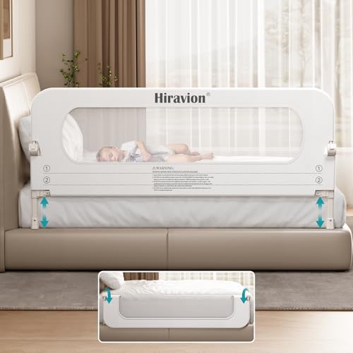 White 71-Inch Foldable Toddler Bed Rail with Double Crossbar Safety Guard – Hiravion