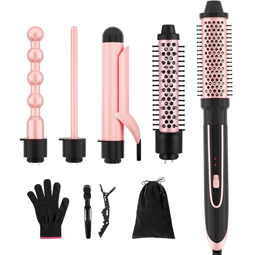5-in-1 Curling Iron Set with Interchangeable Ceramic Barbells & Hot Air Brush
