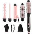 5-in-1 Curling Iron Set with Interchangeable Ceramic Barbells & Hot Air Brush