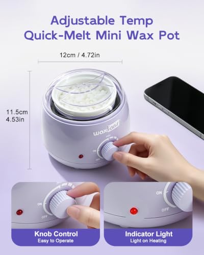 Waxfans Mini Purple Wax Kit & Facial Wax Beads for Sensitive Skin, Adjustable Temp, 400g
