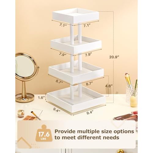 Homde Nail Polish Display Stand and Storage: 360 Degree Rotating Bamboo Rack Organizer, 4 Tier Makeup Holder for Fast Access on Countertop or Vanity for Girls & Women,White