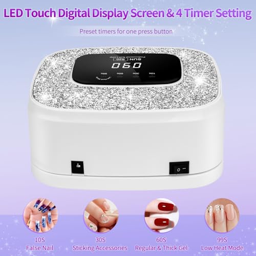 Silver UV LED Nail Lamp Dryer for Gel Nails 268W with Touch Screen & Sensor