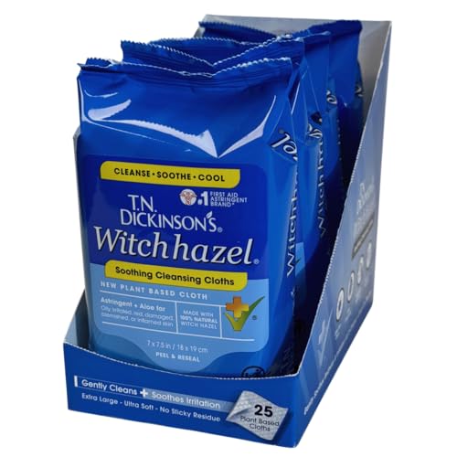 Witch Hazel Cleansing Cloths Pack of 4 - 25 Extra-Large Gentle Face & Body Wipes with Natural Skin Care